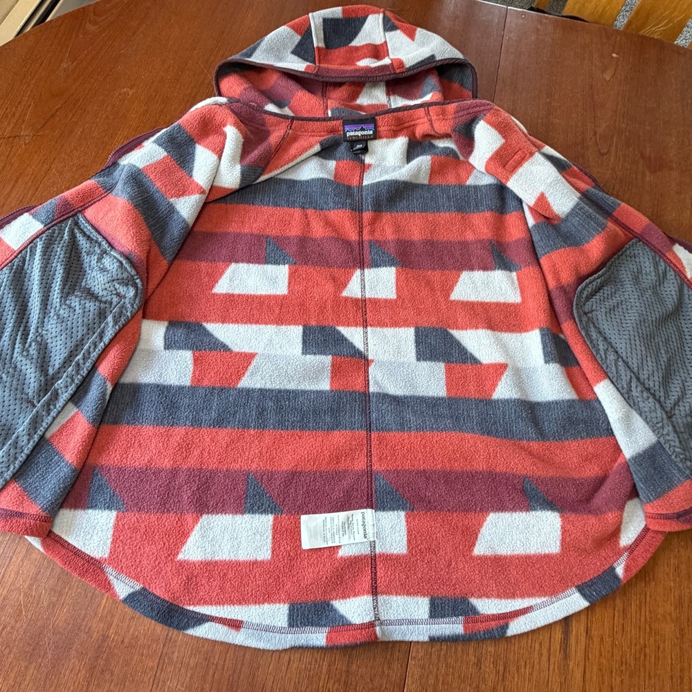 Patagonia Synchilla Hooded Fleece Poncho Aztec Boho Red Grey XS/S Southwestern